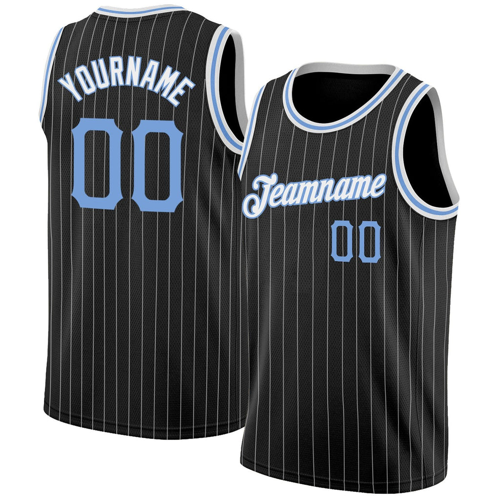 Custom Black White Pinstripe Light Blue-White Authentic Basketball Jersey photo 1