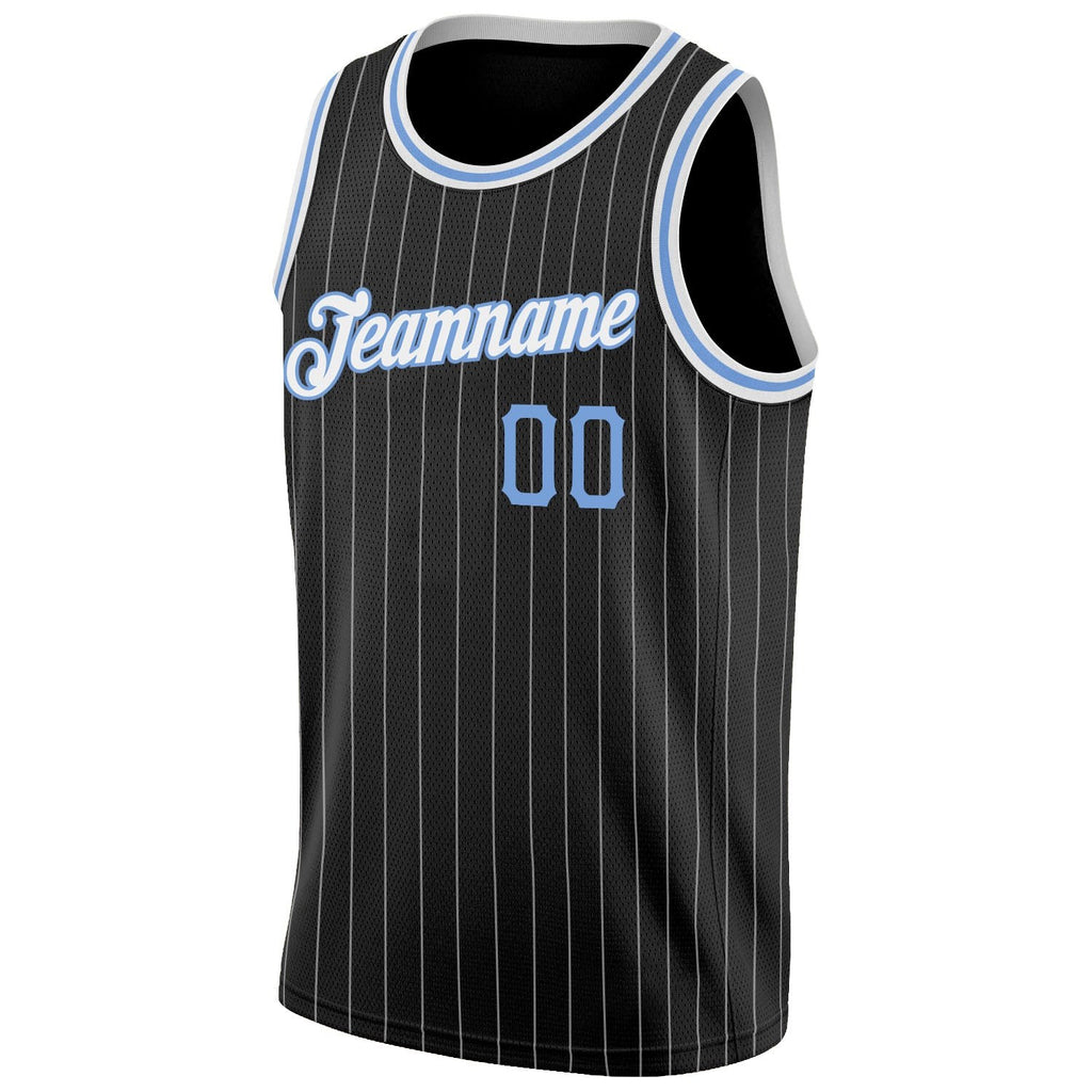 Custom Black White Pinstripe Light Blue-White Authentic Basketball Jersey photo 4