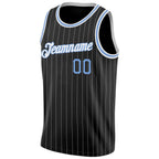 Custom Black White Pinstripe Light Blue-White Authentic Basketball Jersey photo 4