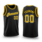 Custom Black White Pinstripe Gold-White Authentic Basketball Jersey