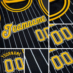 Custom Black White Pinstripe Gold-White Authentic Basketball Jersey detail