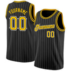 Custom Black White Pinstripe Gold-White Authentic Basketball Jersey photo 1