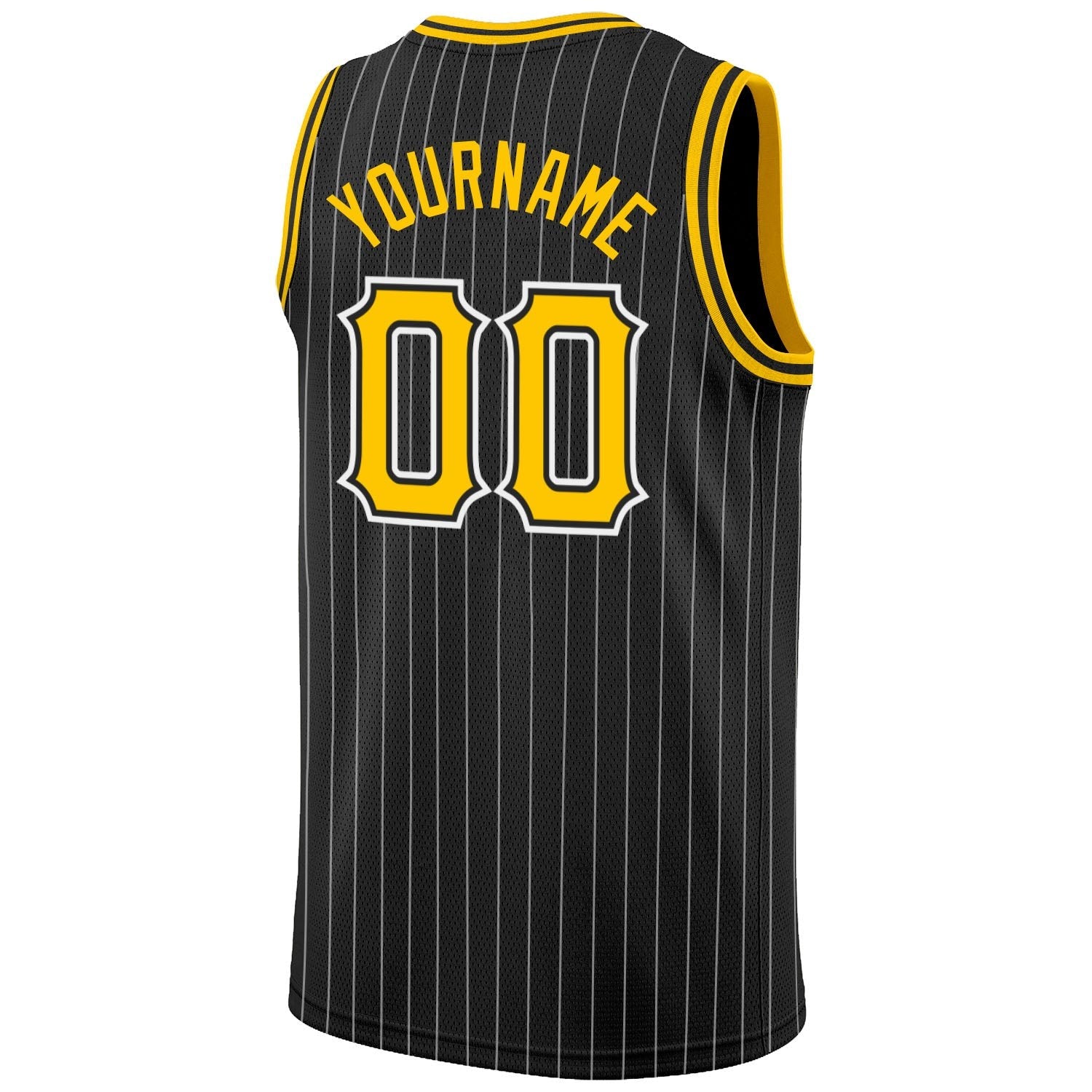 Custom Black White Pinstripe Gold-White Authentic Basketball Jersey photo 5