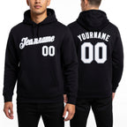 Custom Stitched Black White-Silver Sports Pullover Sweatshirt Hoodie worn front and back