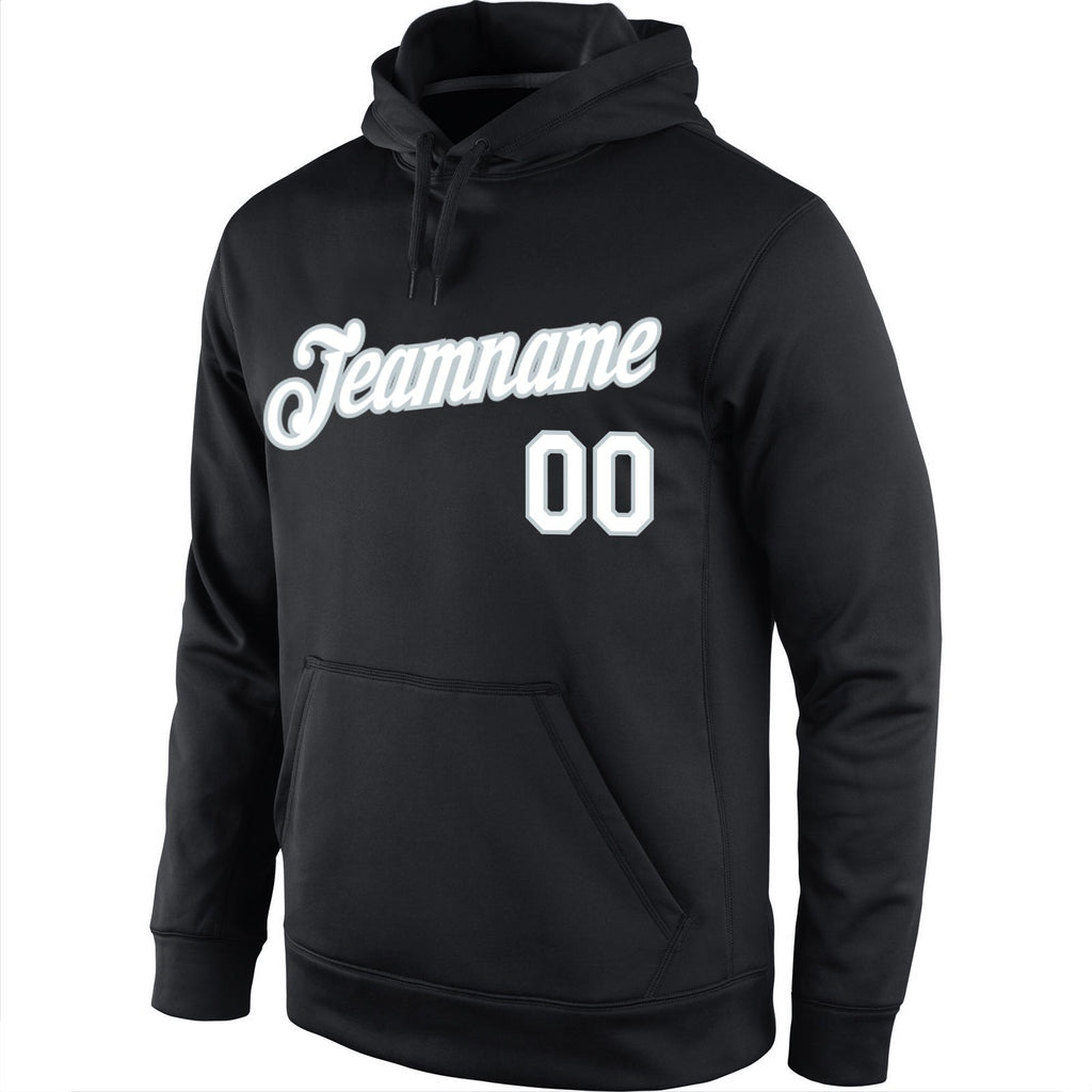 Custom Stitched Black White-Silver Sports Pullover Sweatshirt Hoodie photo 2