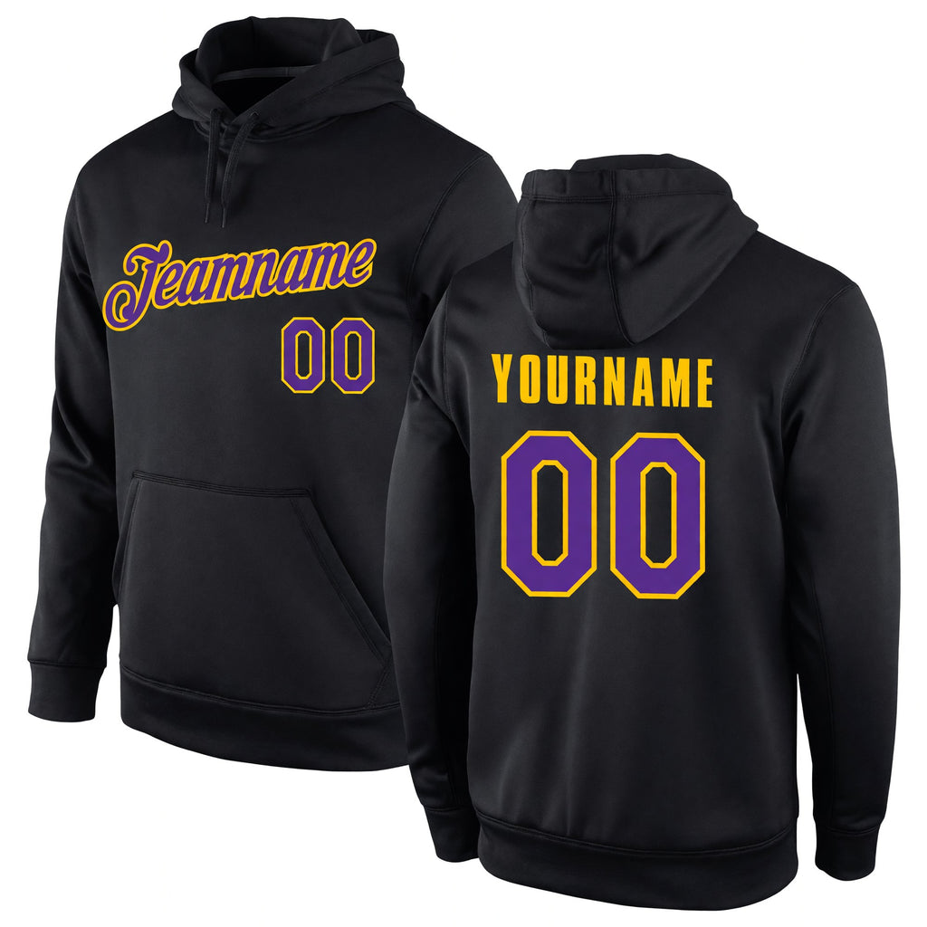 Custom Stitched Black Purple-Gold Sports Pullover Sweatshirt Hoodie