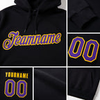 Custom Stitched Black Purple-Gold Sports Pullover Sweatshirt Hoodie detail