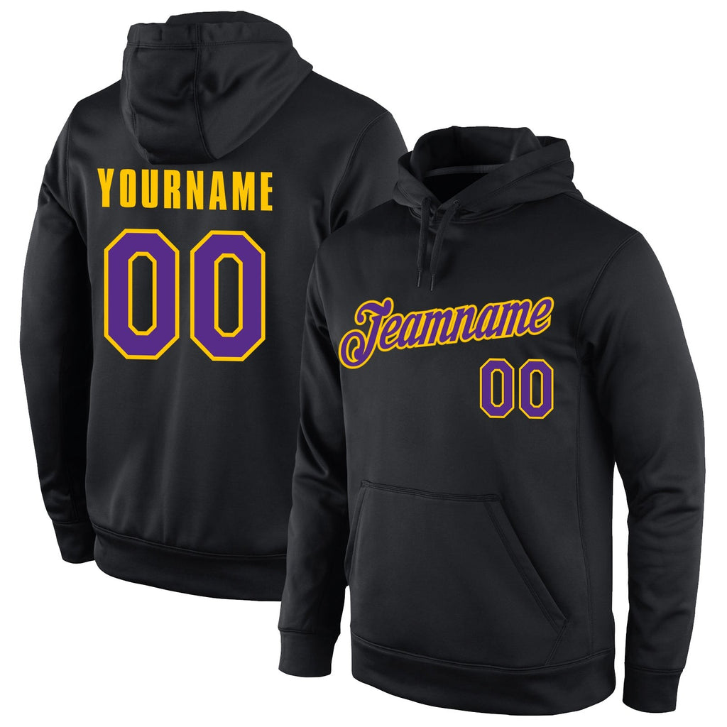 Custom Stitched Black Purple-Gold Sports Pullover Sweatshirt Hoodie photo 1