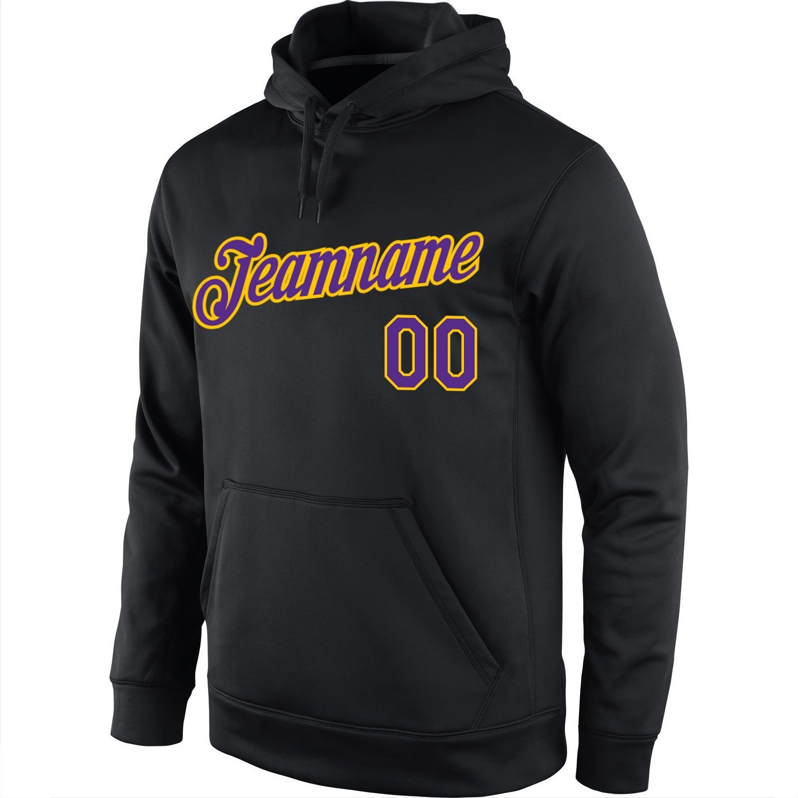 Custom Stitched Black Purple-Gold Sports Pullover Sweatshirt Hoodie photo 2