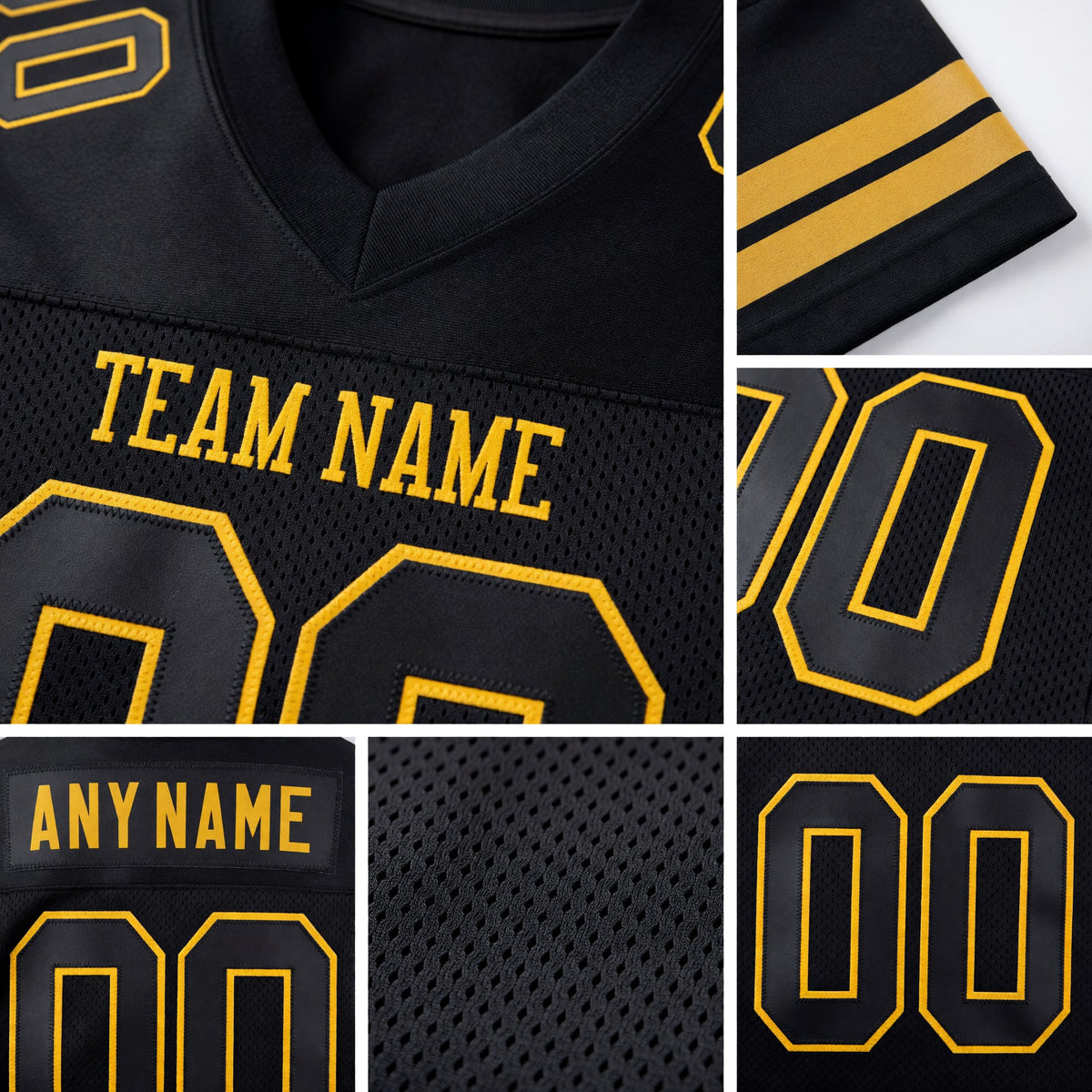 Custom Black Black-Old Gold Mesh Authentic Football Jersey detail