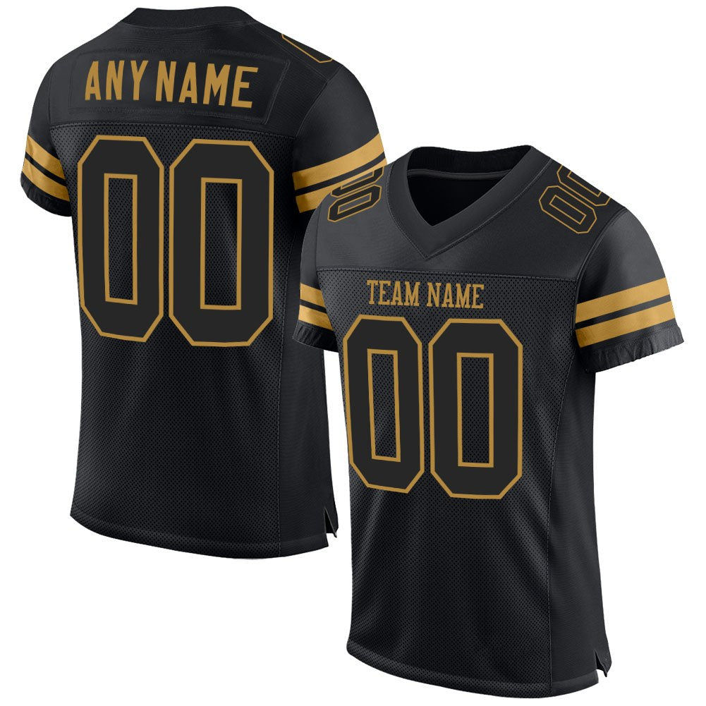Custom Black Black-Old Gold Mesh Authentic Football Jersey photo 1