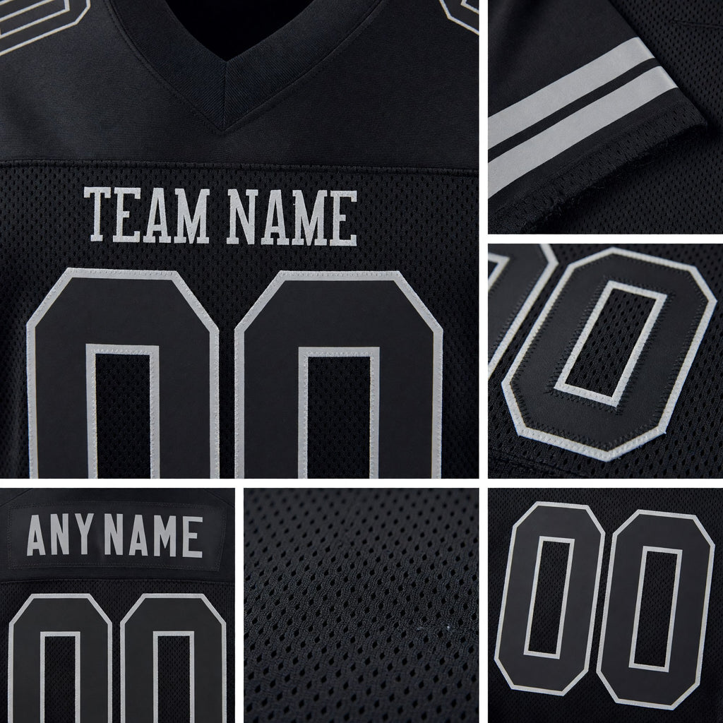 Custom Black Black-Gray Mesh Authentic Football Jersey detail