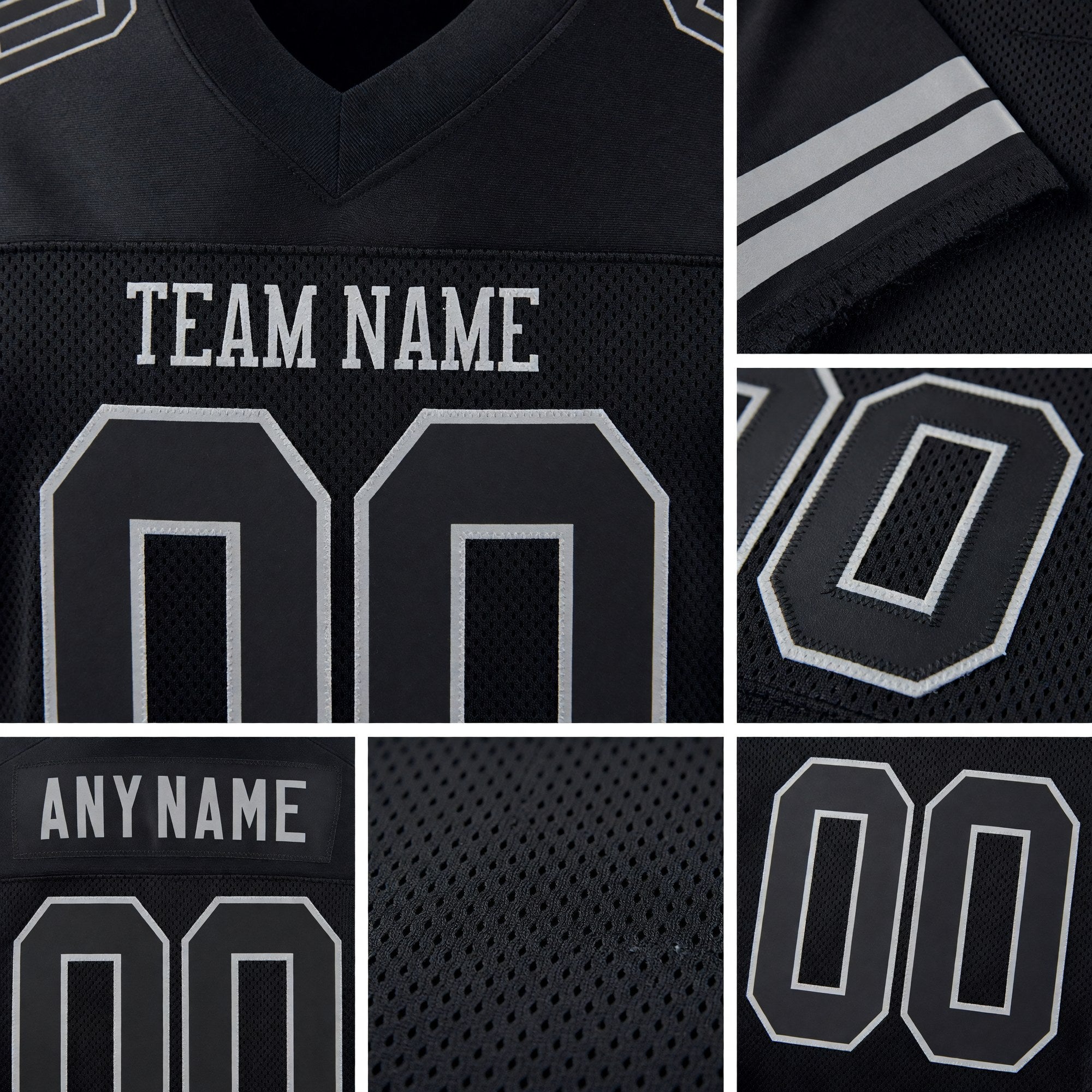 Custom Black Black-Gray Mesh Authentic Football Jersey detail