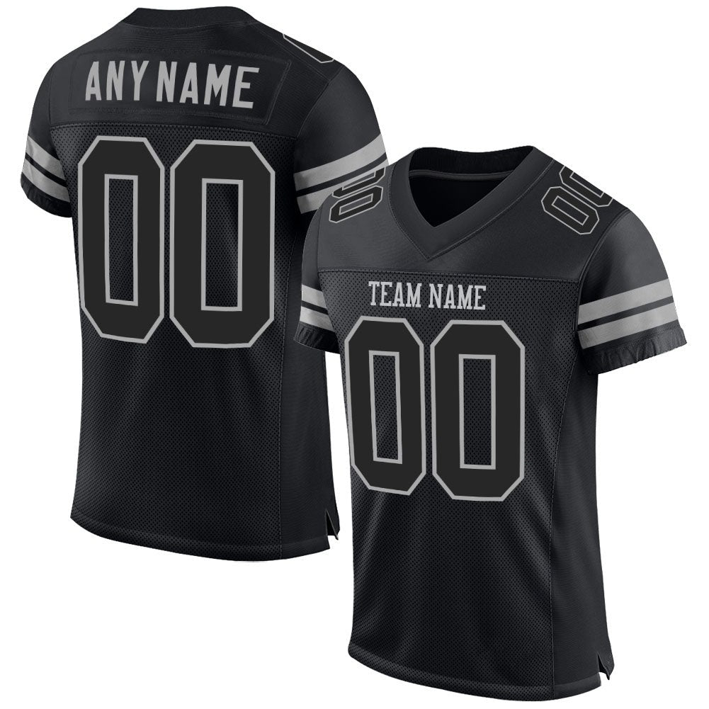 Custom Black Black-Gray Mesh Authentic Football Jersey photo 1