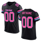 Custom Black Pink-Light Blue Mesh Authentic Football Jersey
