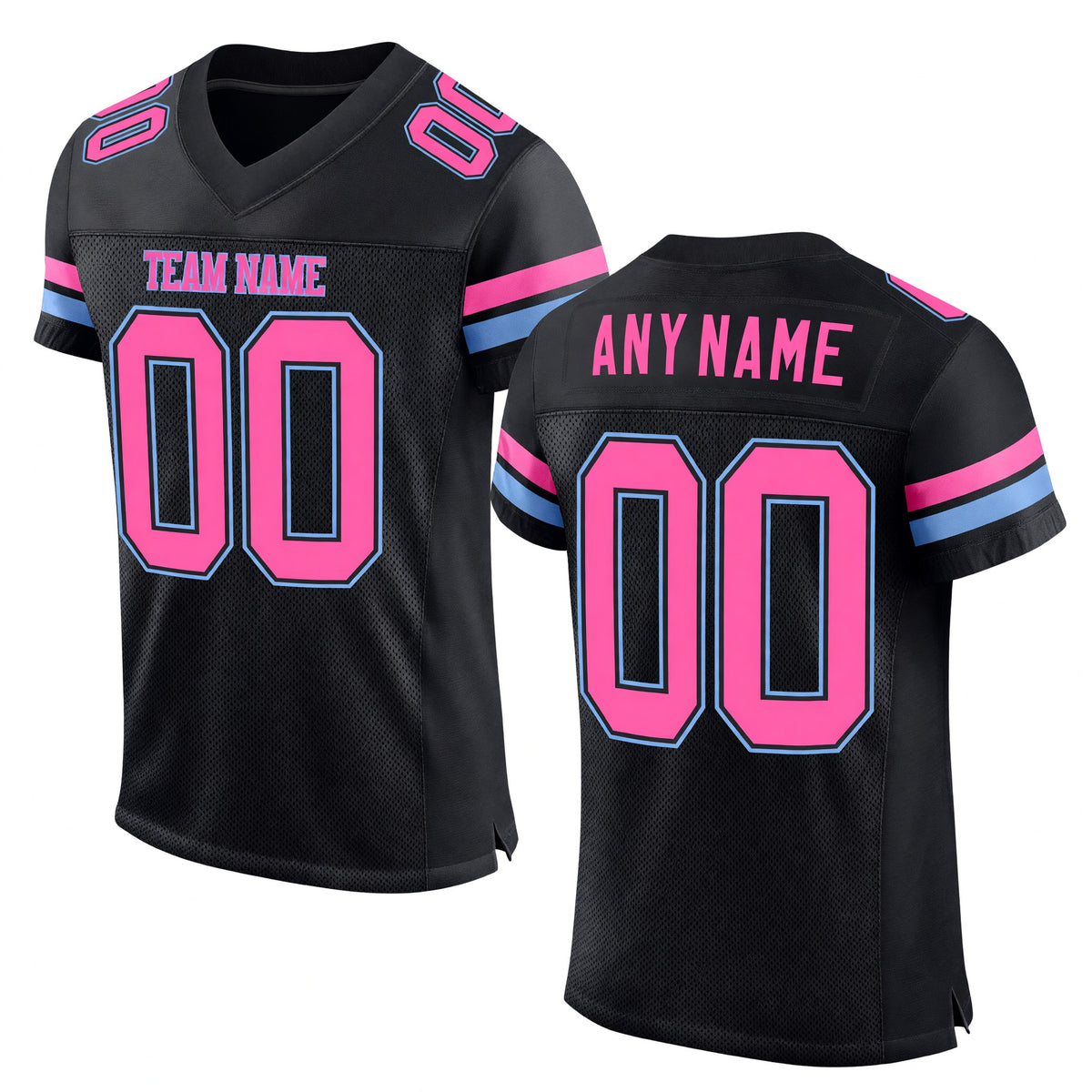Custom Black Pink-Light Blue Mesh Authentic Football Jersey