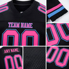 Custom Black Pink-Light Blue Mesh Authentic Football Jersey detail