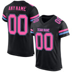 Custom Black Pink-Light Blue Mesh Authentic Football Jersey photo 1