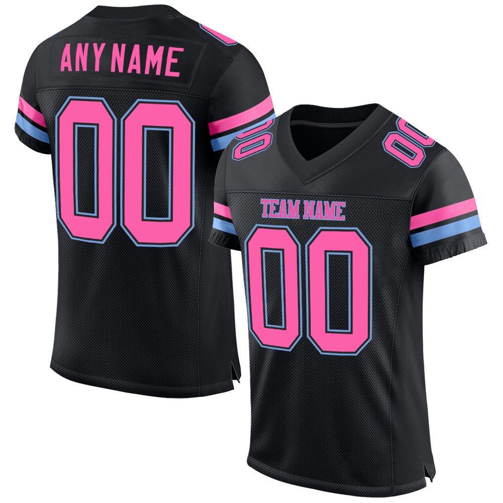 Custom Black Pink-Light Blue Mesh Authentic Football Jersey photo 1