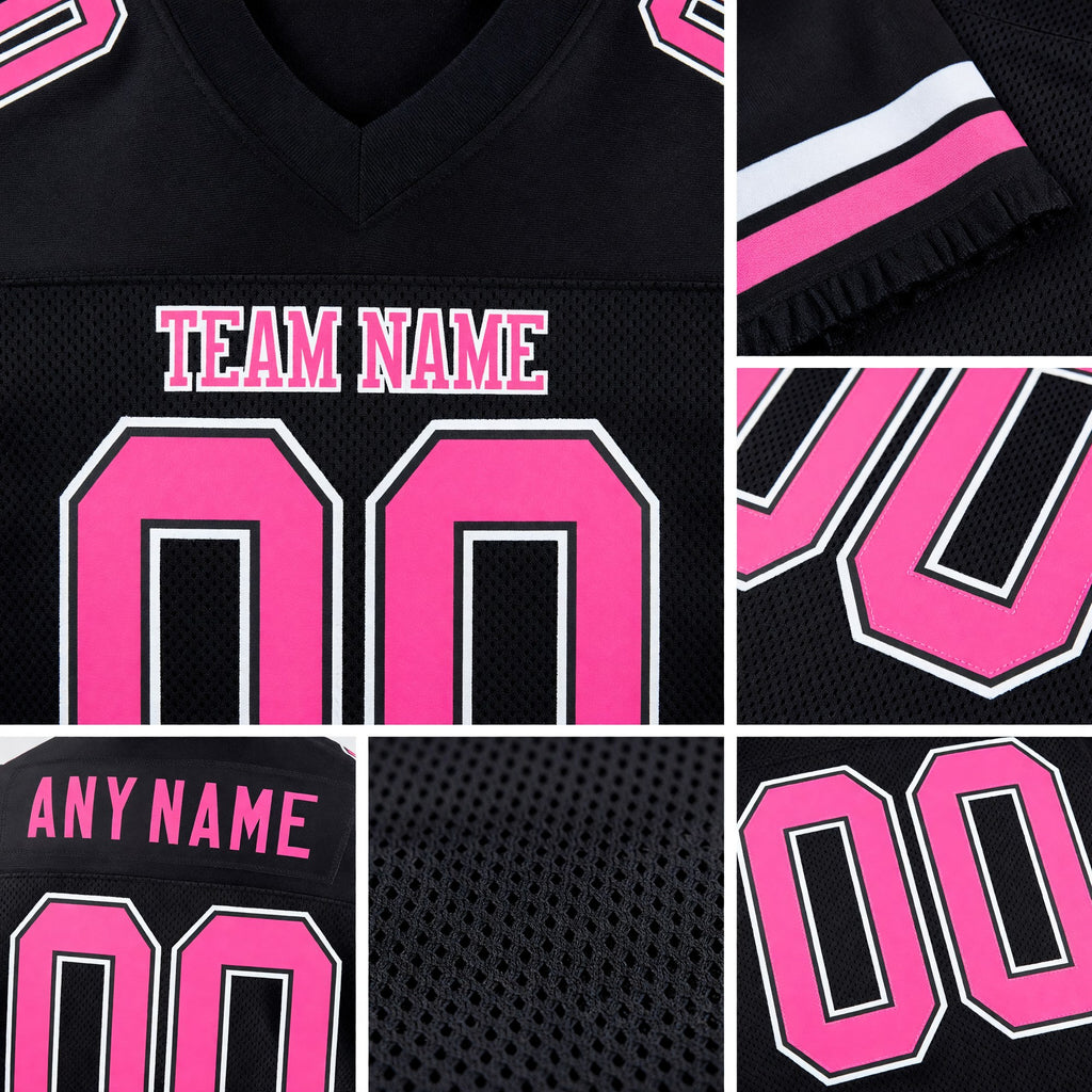 Custom Black Pink-White Mesh Authentic Football Jersey detail