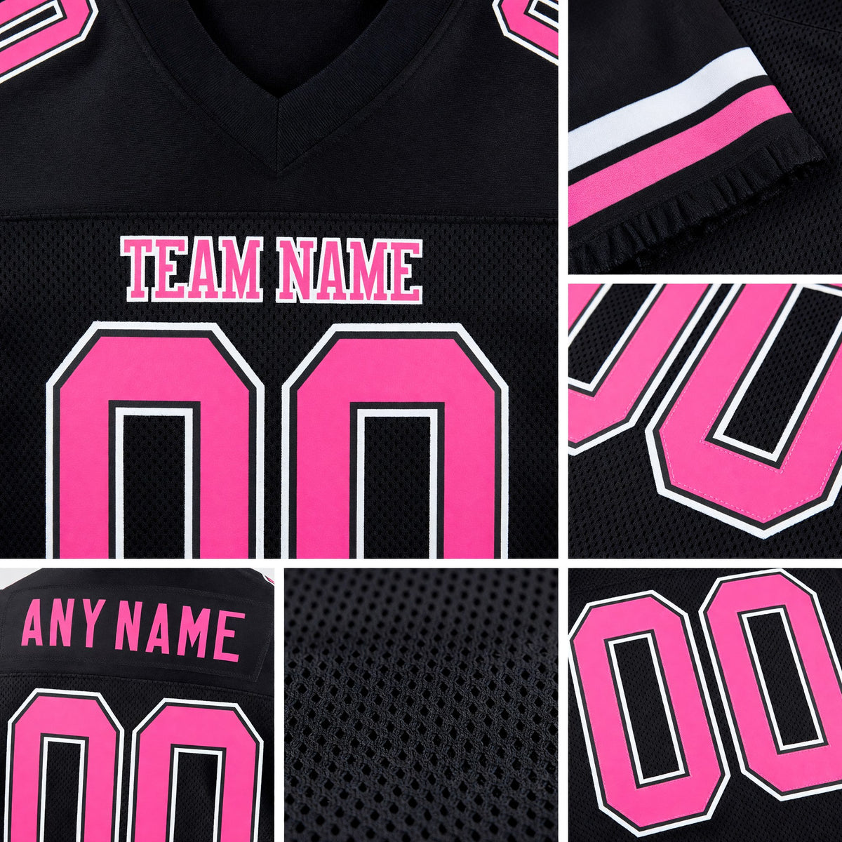 Custom Black Pink-White Mesh Authentic Football Jersey detail