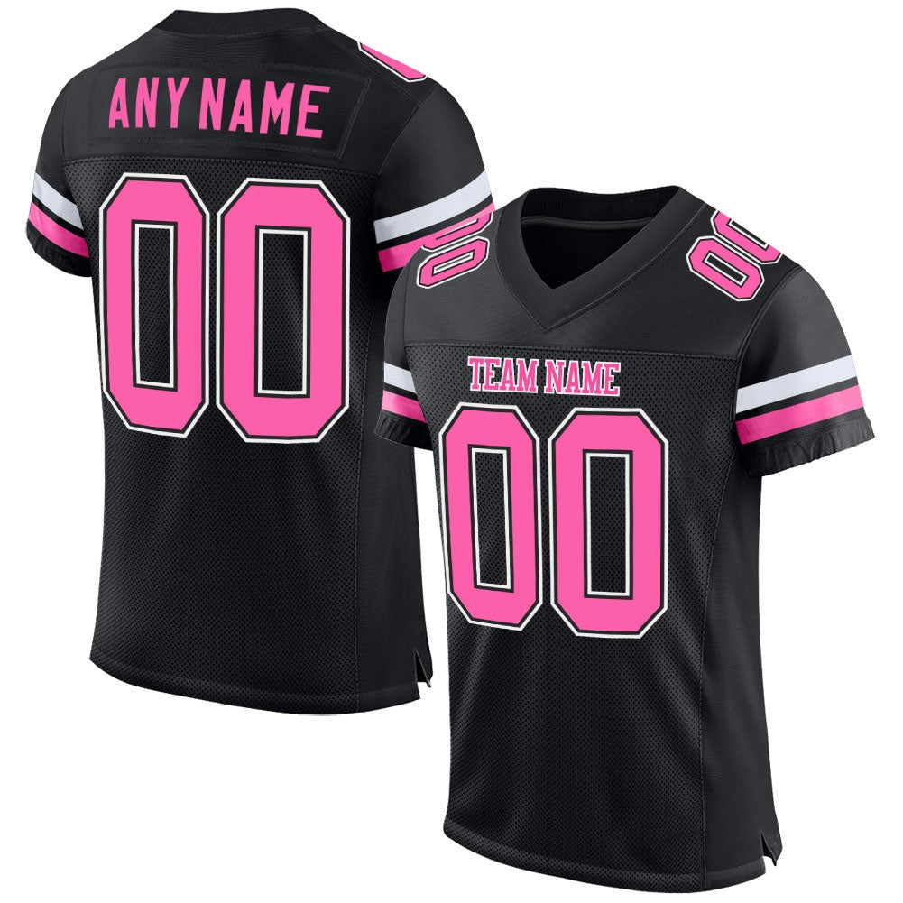 Custom Black Pink-White Mesh Authentic Football Jersey photo 1