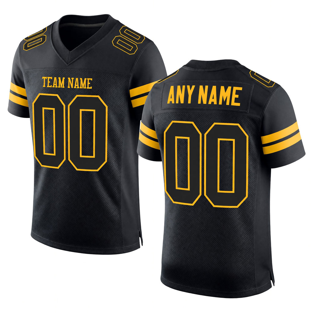 Custom Black Black-Gold Mesh Authentic Football Jersey
