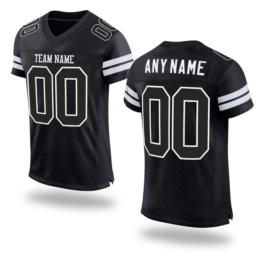 Custom Black Black-White Mesh Authentic Football Jersey