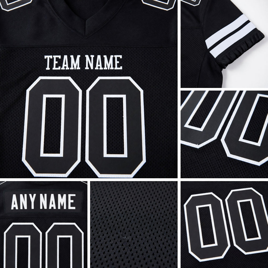 Custom Black Black-White Mesh Authentic Football Jersey detail