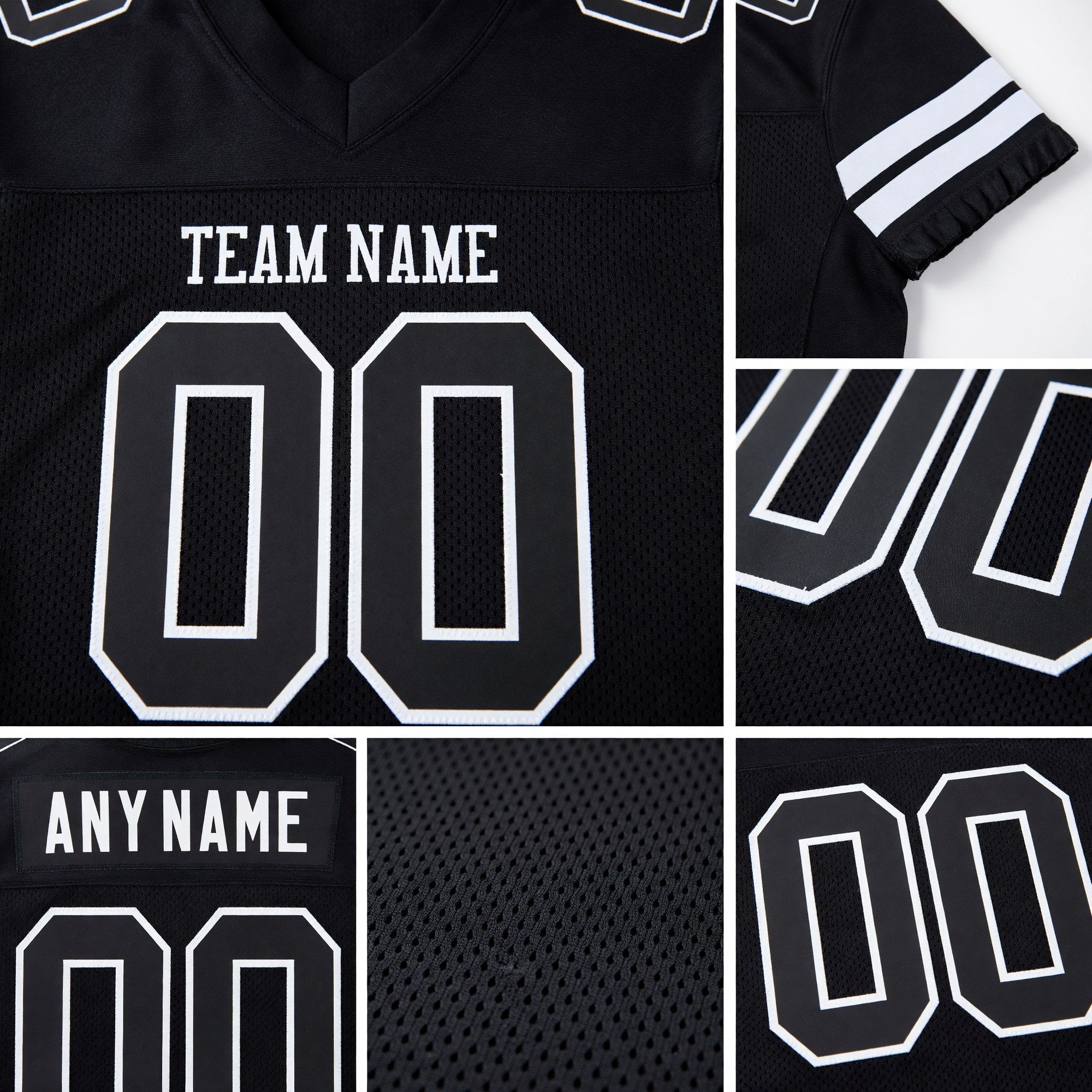 Custom Black Black-White Mesh Authentic Football Jersey detail