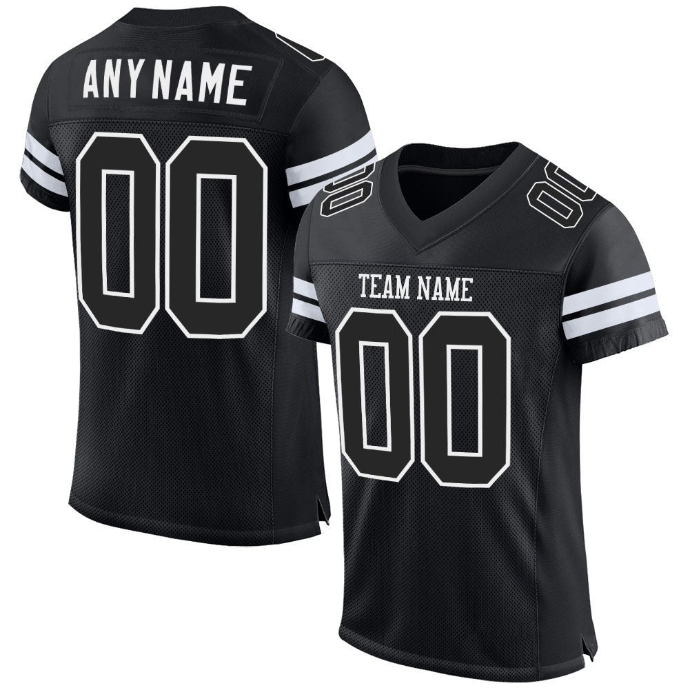 Custom Black Black-White Mesh Authentic Football Jersey photo 1
