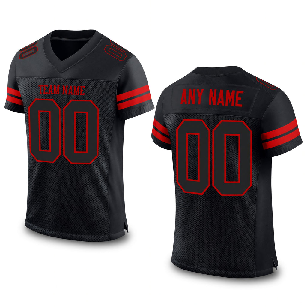 Custom Black Black-Red Mesh Authentic Football Jersey