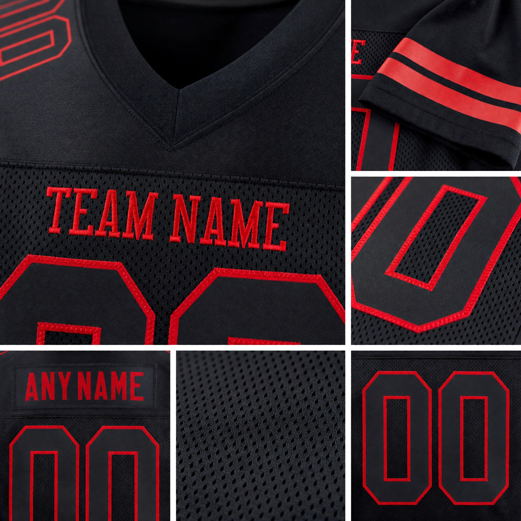 Custom Black Black-Red Mesh Authentic Football Jersey detail