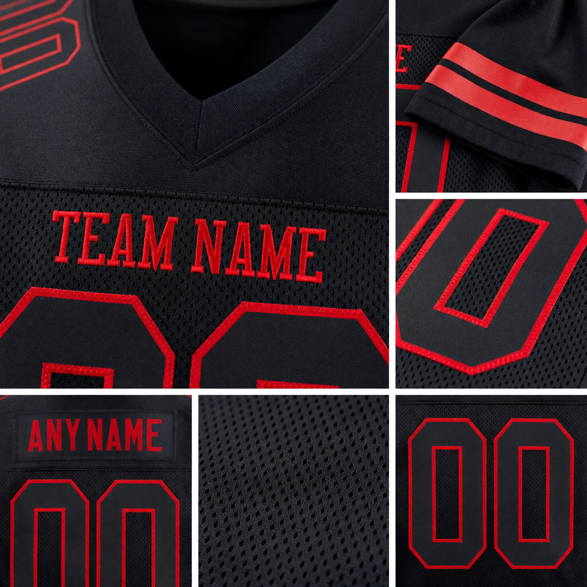 Custom Black Black-Red Mesh Authentic Football Jersey detail