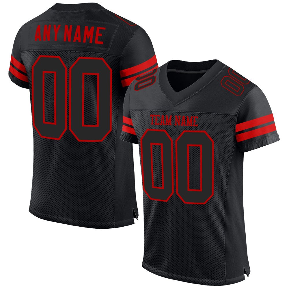 Custom Black Black-Red Mesh Authentic Football Jersey photo 1