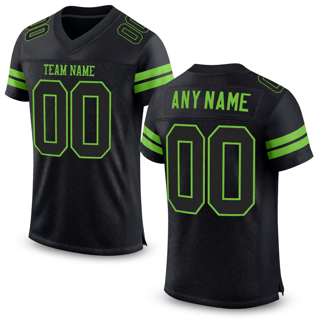 Custom Black Black-Neon Green Mesh Authentic Football Jersey