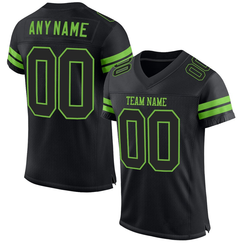 Custom Black Black-Neon Green Mesh Authentic Football Jersey photo 1