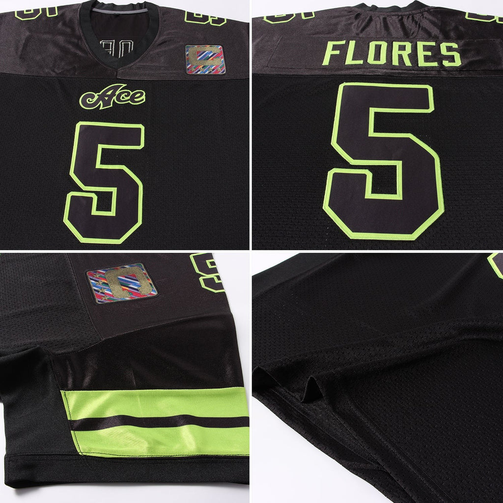 Custom Black Black-Neon Green Mesh Authentic Football Jersey photo 4