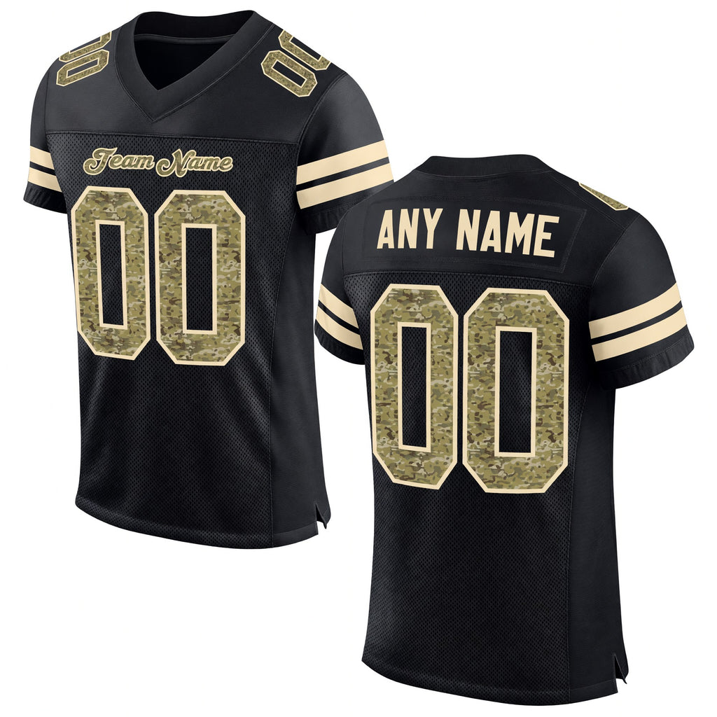 Custom Black Camo-Cream Mesh Authentic Football Jersey