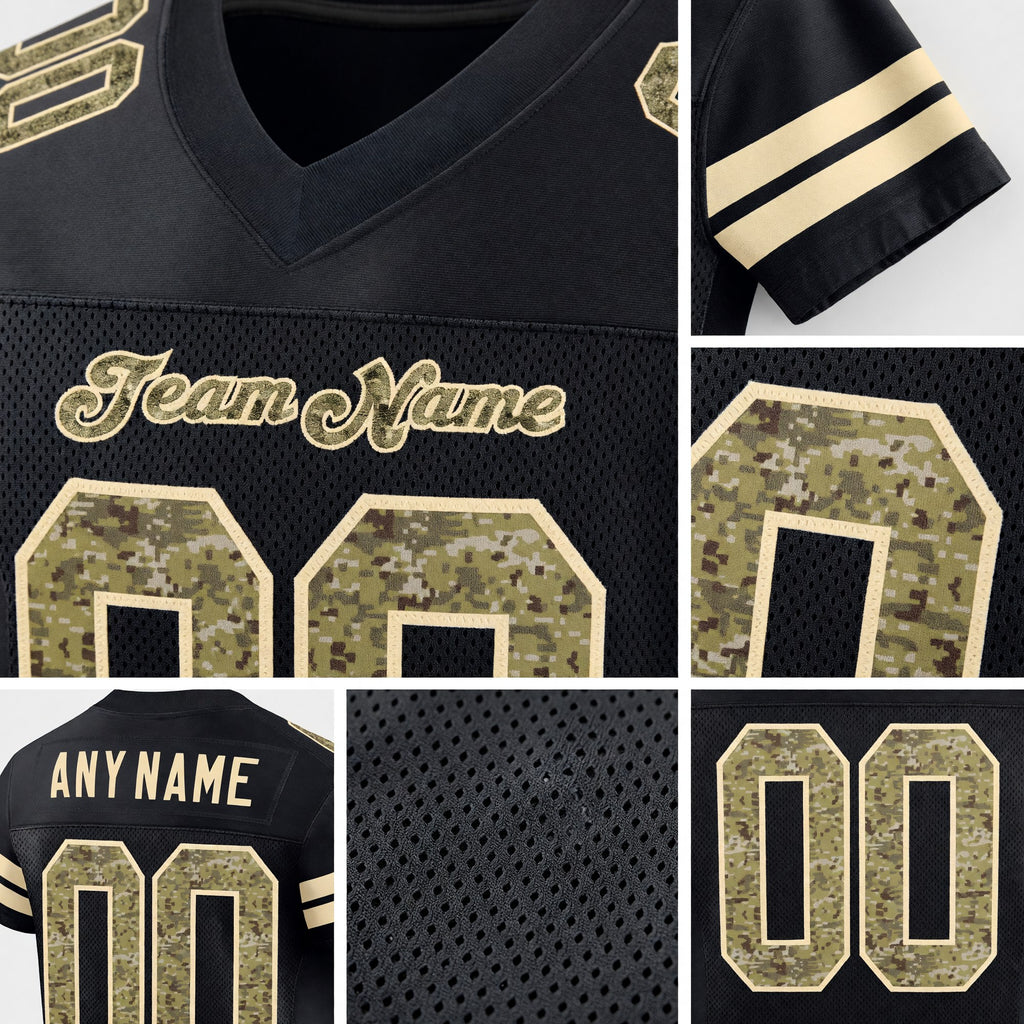 Custom Black Camo-Cream Mesh Authentic Football Jersey detail