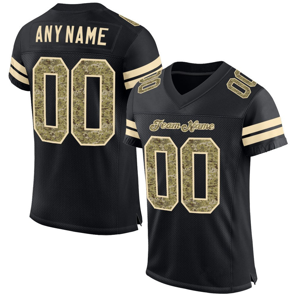 Custom Black Camo-Cream Mesh Authentic Football Jersey photo 1