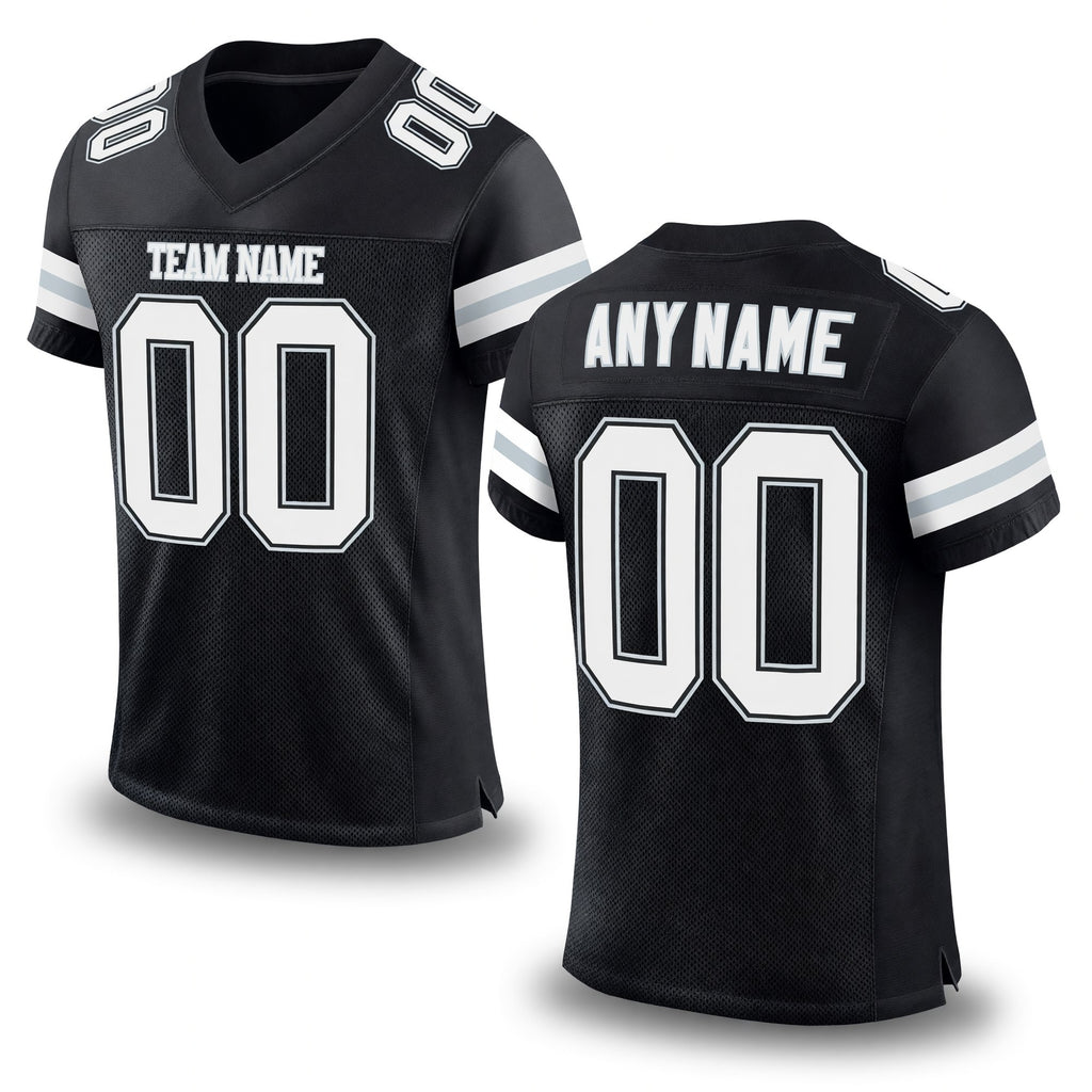Custom Black White-Silver Mesh Authentic Football Jersey