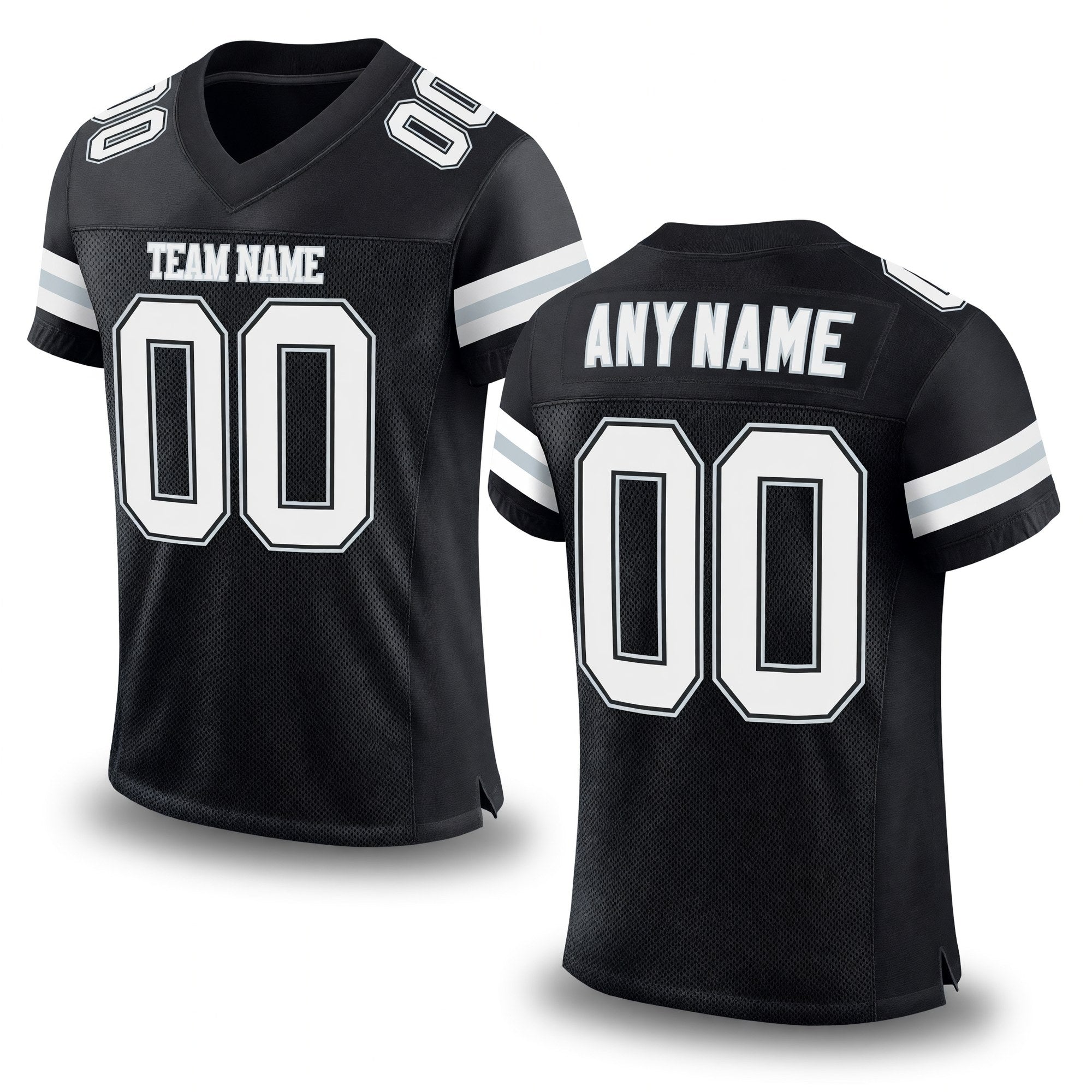 Custom Black White-Silver Mesh Authentic Football Jersey