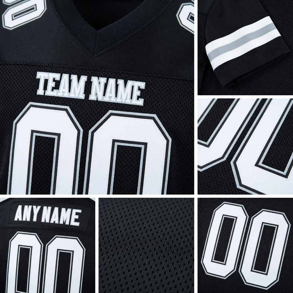 Custom Black White-Silver Mesh Authentic Football Jersey detail