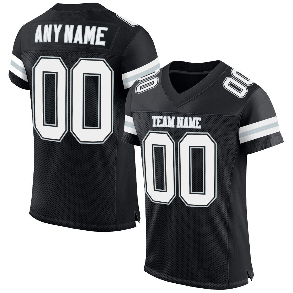 Custom Black White-Silver Mesh Authentic Football Jersey photo 1
