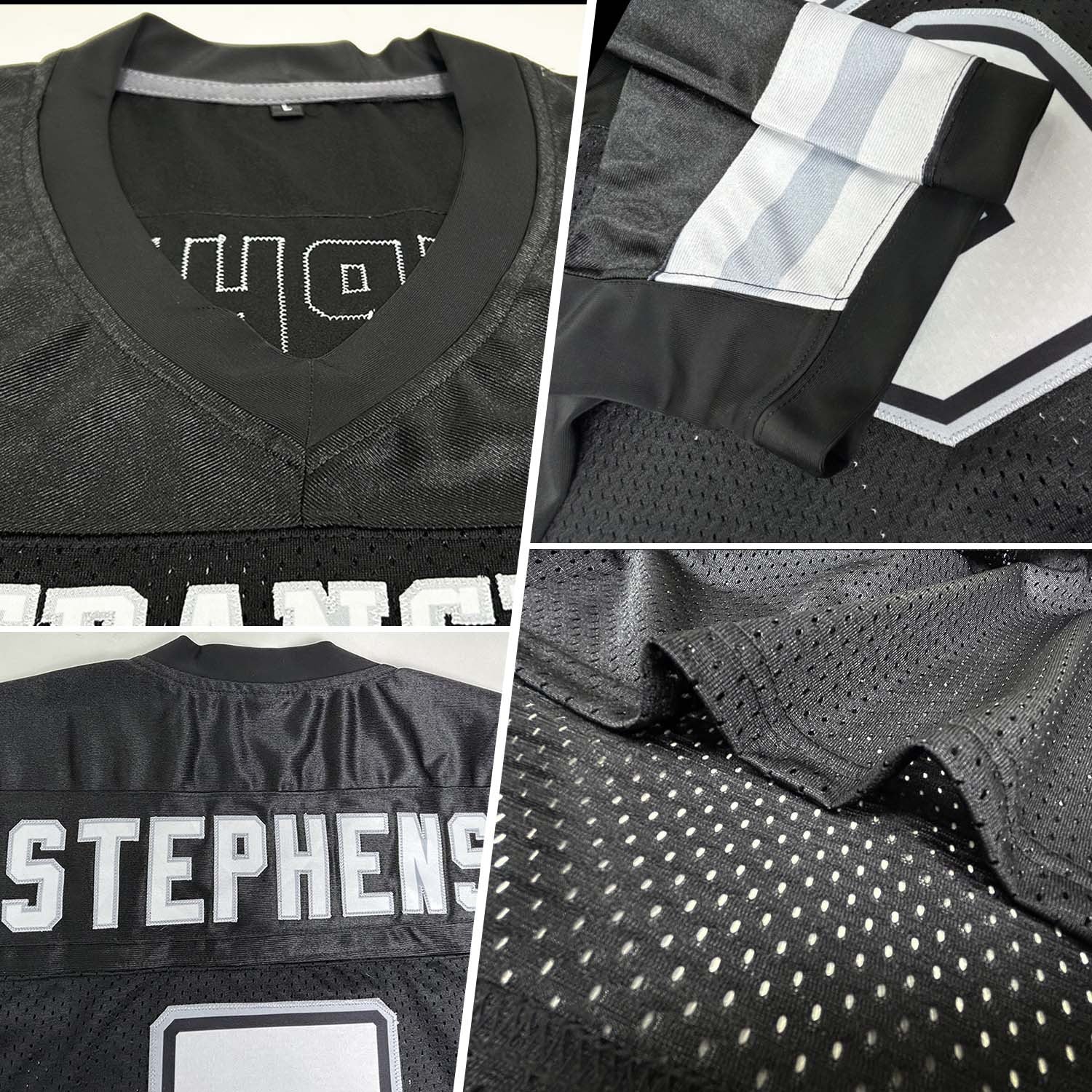 Custom Black White-Silver Mesh Authentic Football Jersey photo 2