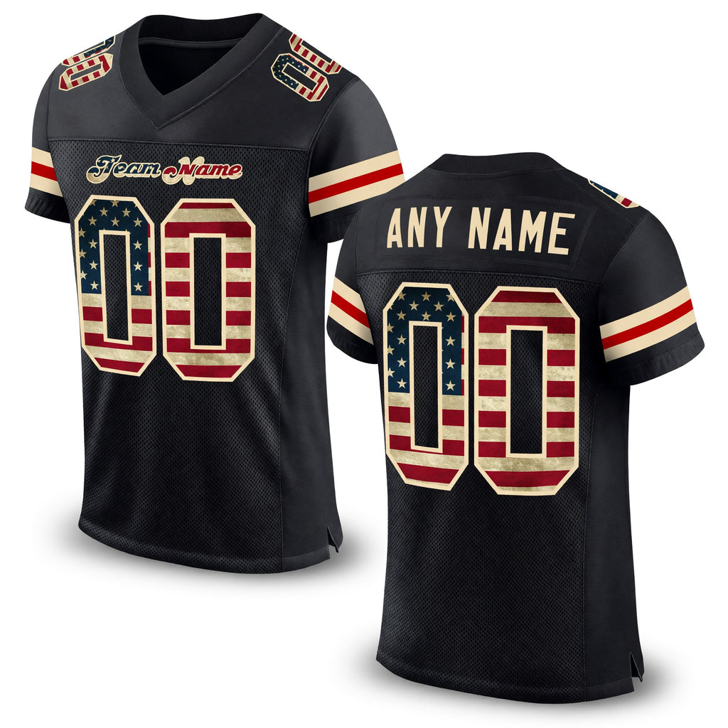 Custom Black Vintage USA Flag-Cream Mesh Authentic Football Jersey