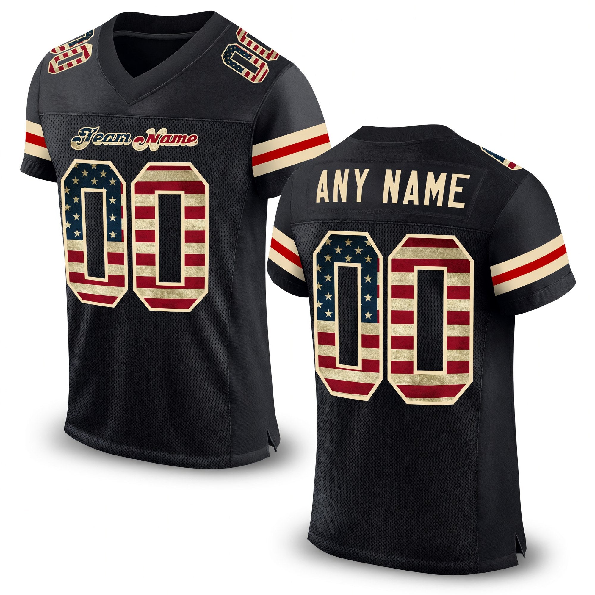 Custom Black Vintage USA Flag-Cream Mesh Authentic Football Jersey