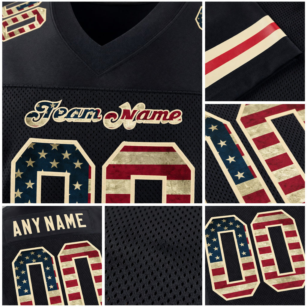 Custom Black Vintage USA Flag-Cream Mesh Authentic Football Jersey detail