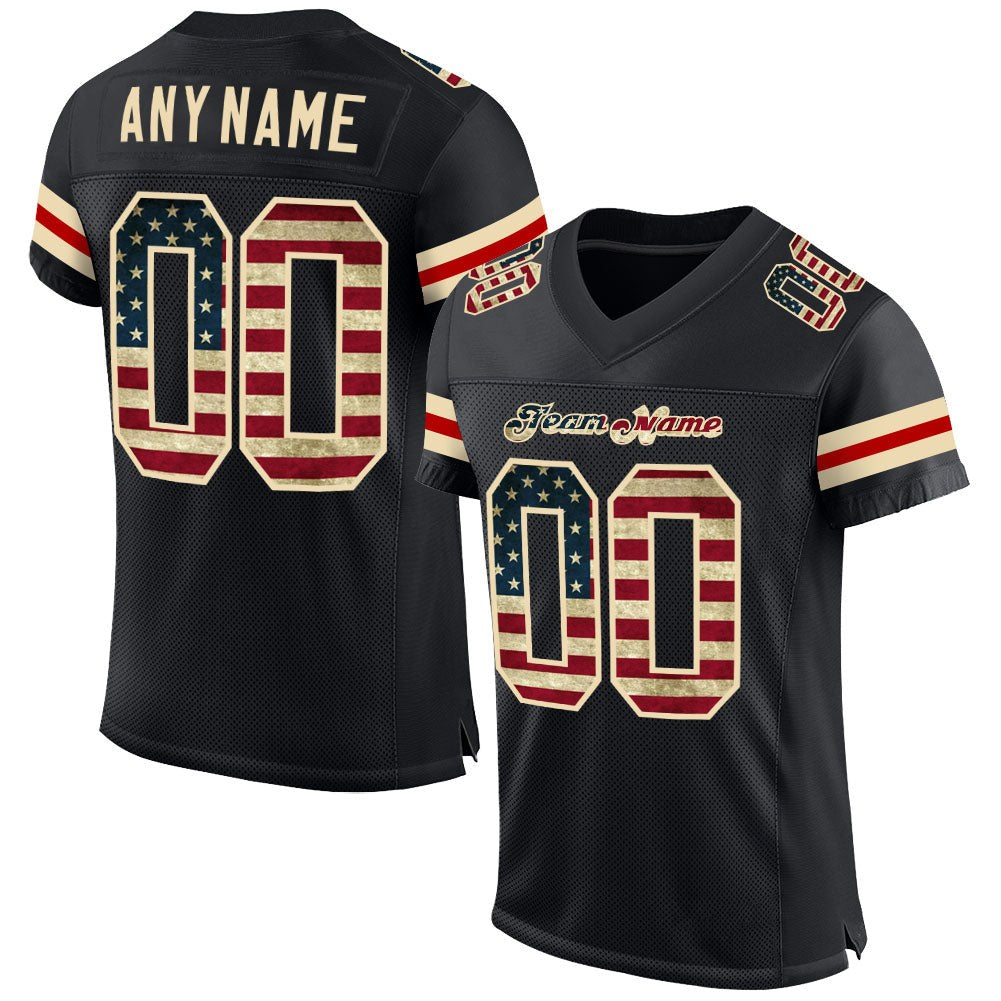 Custom Black Vintage USA Flag-Cream Mesh Authentic Football Jersey photo 1